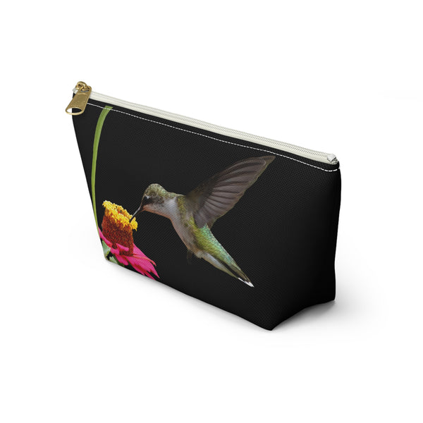 Hummingbird Zinnia Sip Black Accessory Pouch w T-bottom