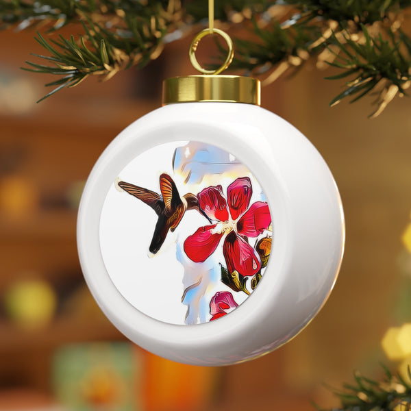 Hummingbird Red Rosa Ball Ornament