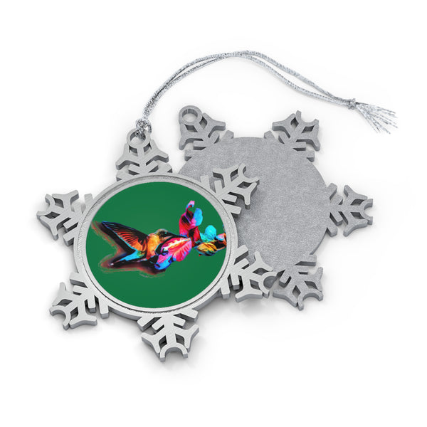 Hummingbird Landing Pewter Green Snowflake Ornament