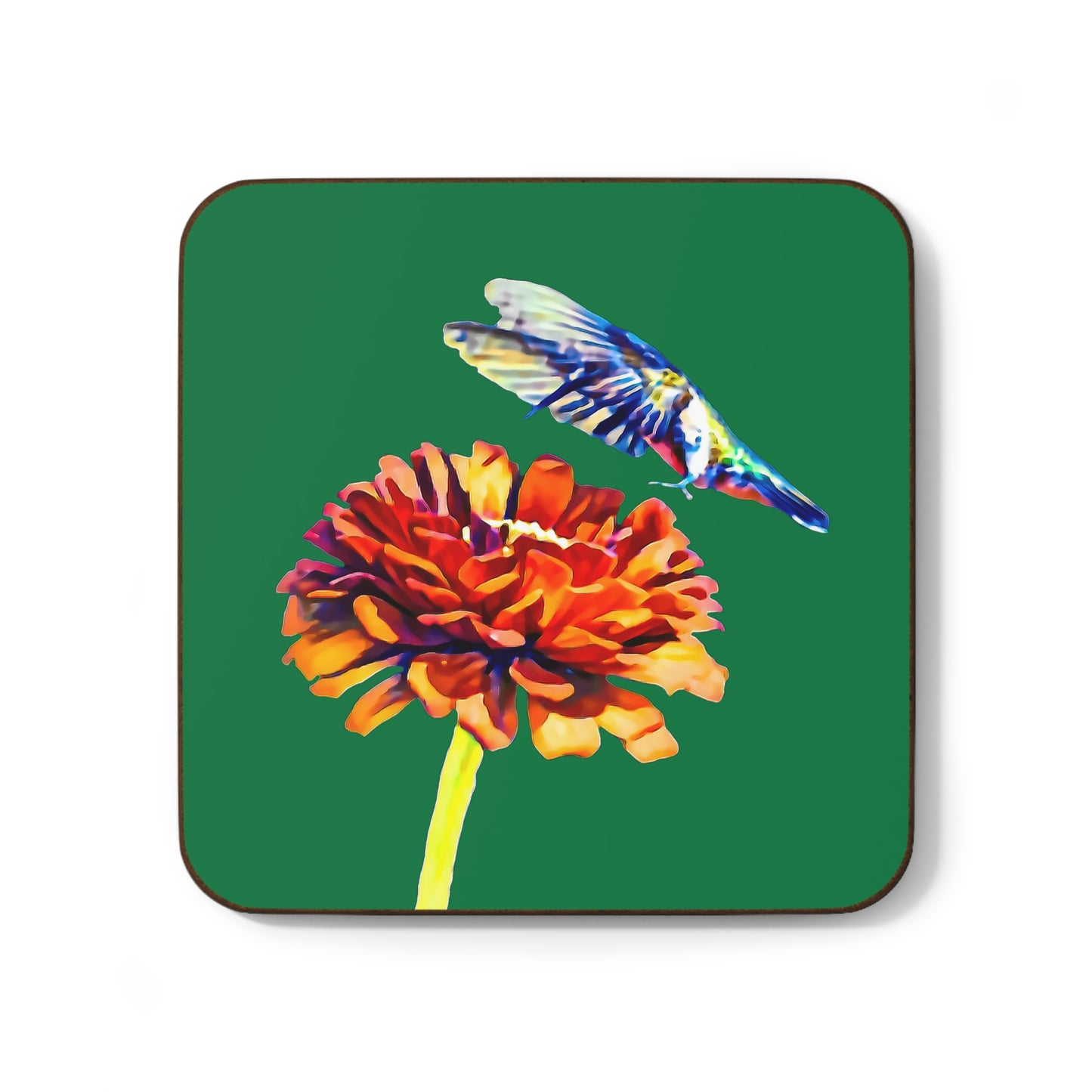 Hummingbird Wings Up Green Hardboard Back Coaster