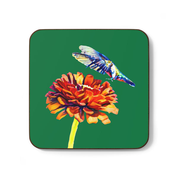 Hummingbird Wings Up Green Hardboard Back Coaster