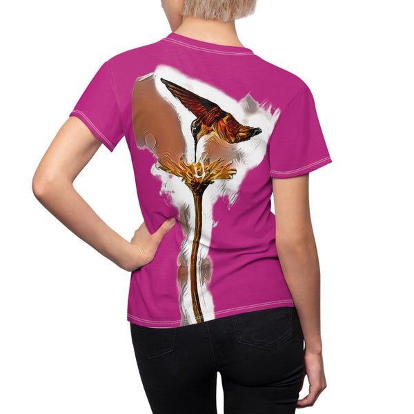 Women's Cut & Sew Hummingbird Flame Neat Pink Tee (AOP 2)