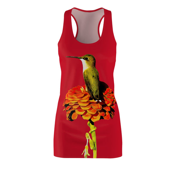 Hummingbird Orange Platform Red Women's Cut & Sew Racerback Dress (AOP)