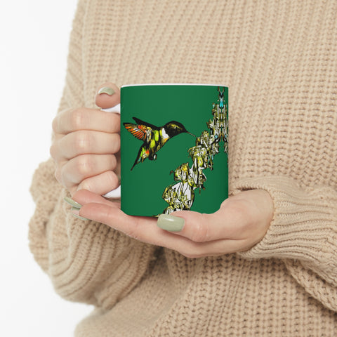 Hummingbird Stick Green Ceramic Mug 11oz