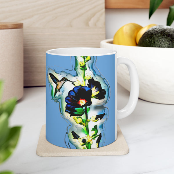 Hummingbird Standing Blue Ceramic Mug 11oz