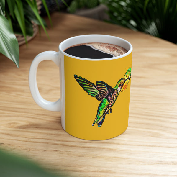 Hummingbird Emerald Light Yellow Ceramic Mug 11oz