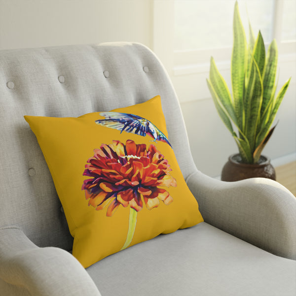 Hummingbird Wings Up Yellow Cushion