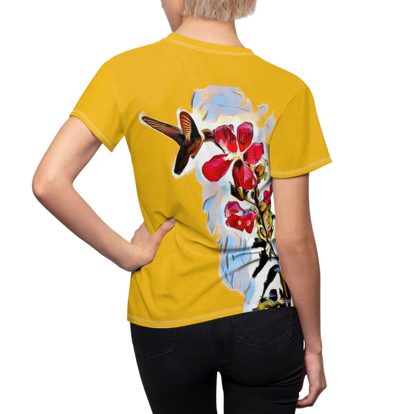 Women's Cut & Sew Hummingbird Red Rosa Yellow Tee (AOP 1)