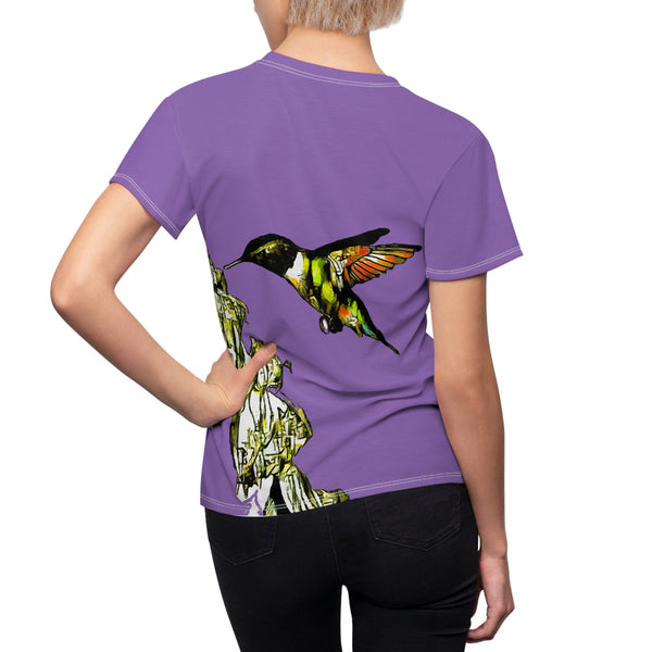 Women's Cut & Sew Hummingbird Stick Purple Tee (AOP 1)