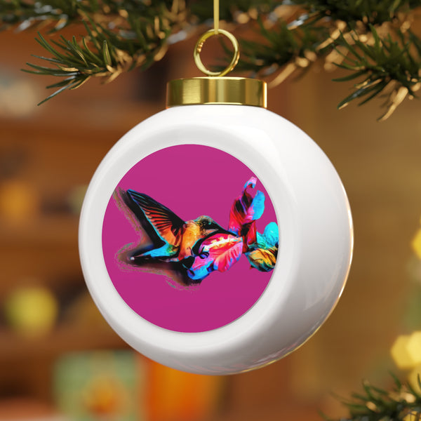 Hummingbird Landing Neat Pink Ball Ornament