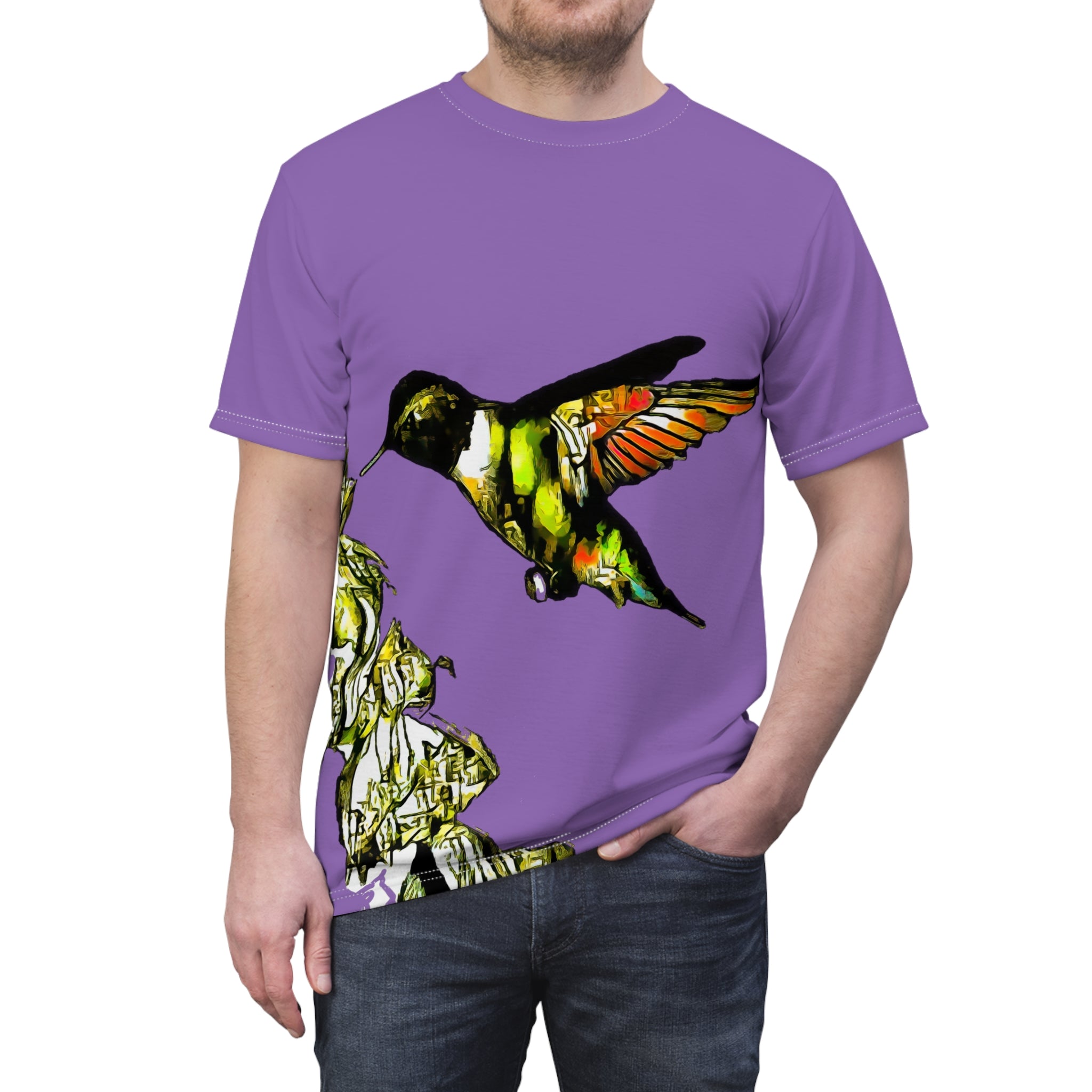 Unisex Cut & Sew Hummingbird Stick Purple Tee (AOP 1)