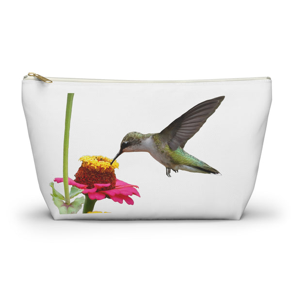 Hummingbird Zinnia Sip White Accessory Pouch w T-bottom