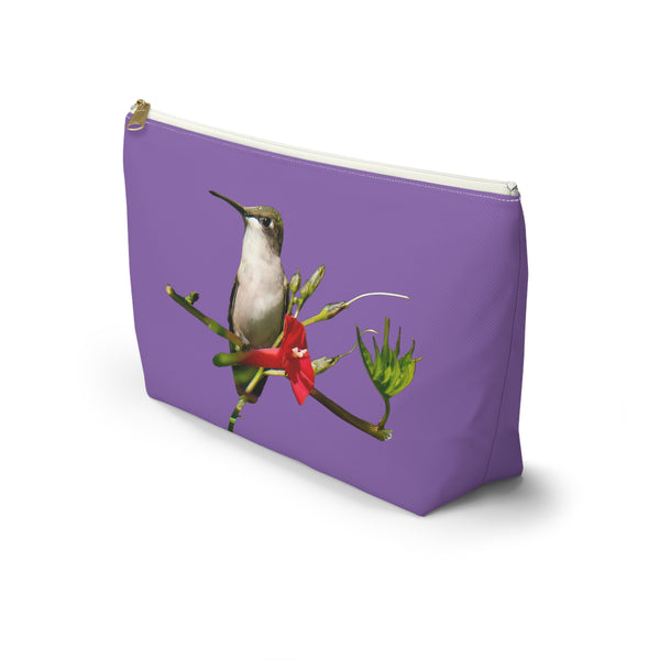 Hummingbird Red Bloom Day Purple Accessory Pouch w T-bottom
