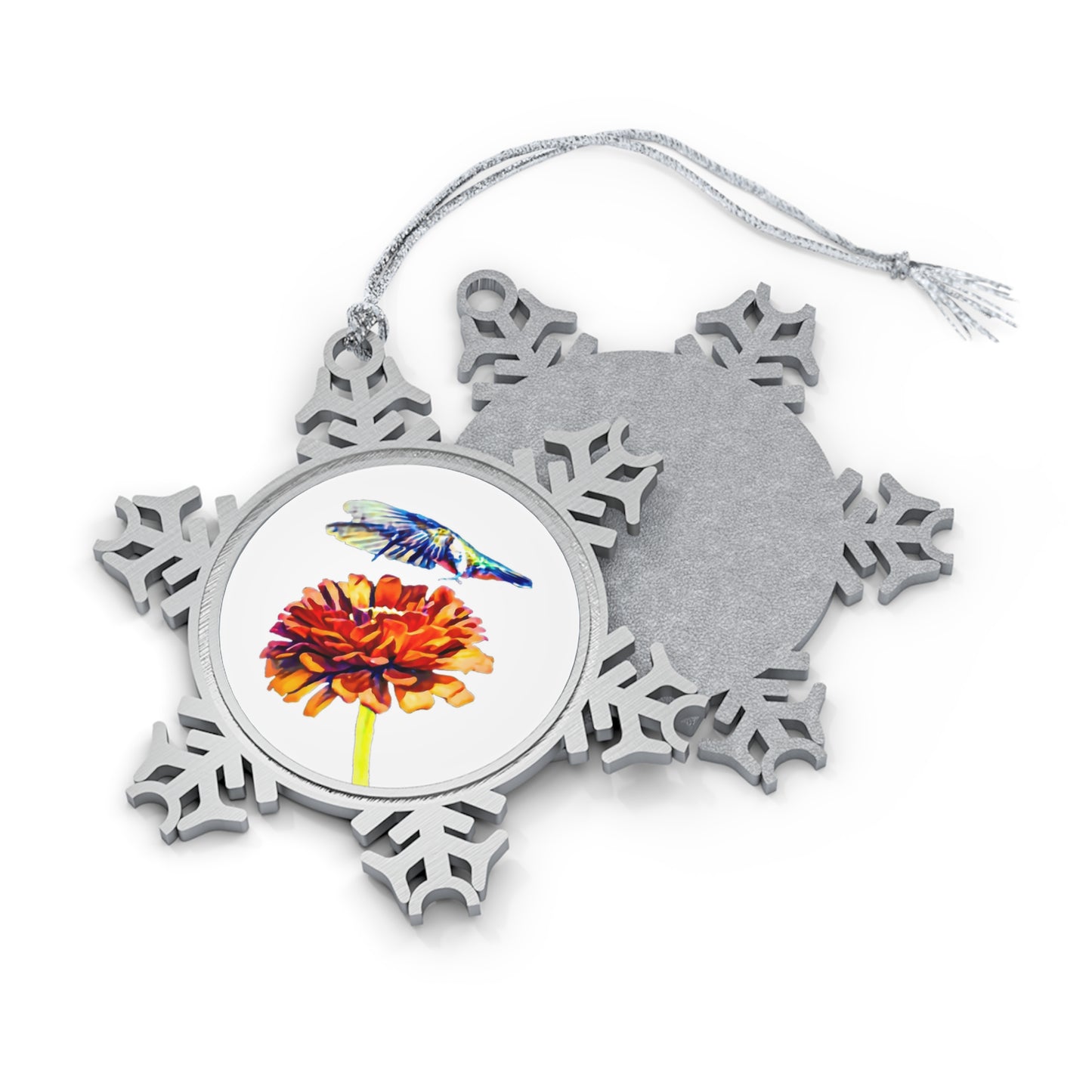 Hummingbird Wings Up Pewter Snowflake Ornament