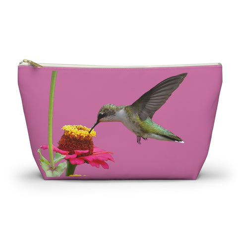 Hummingbird Zinnia Sip Neat Pink Accessory Pouch w T-bottom