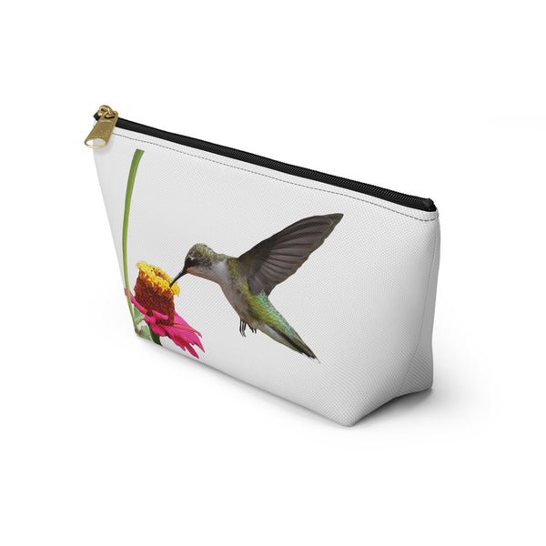 Hummingbird Zinnia Sip White Accessory Pouch w T-bottom