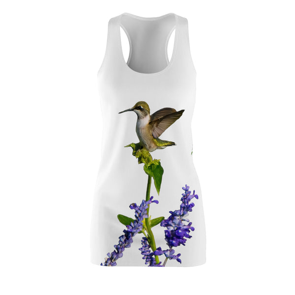 Hummingbird Lookout White Women's Cut & Sew Racerback Dress (AOP)