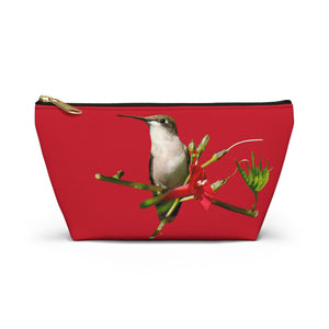 Hummingbird Red Bloom Red Accessory Pouch w T-bottom