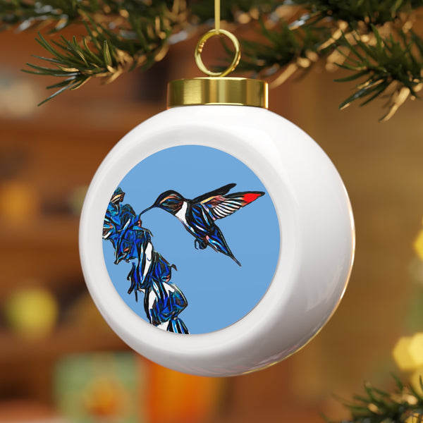 Hummingbird Blue Stick Light Blue Ball Ornament