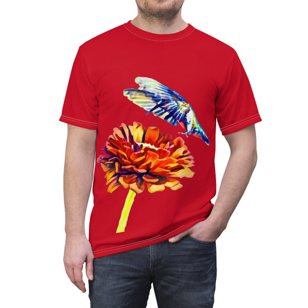 Unisex Cut & Sew Hummingbird Wings Up Red Tee (AOP 1)