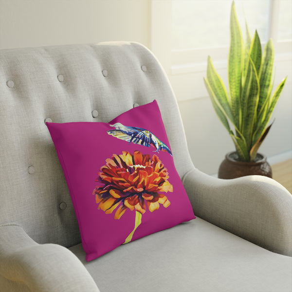 Hummingbird Wings Up Neat Pink Cushion