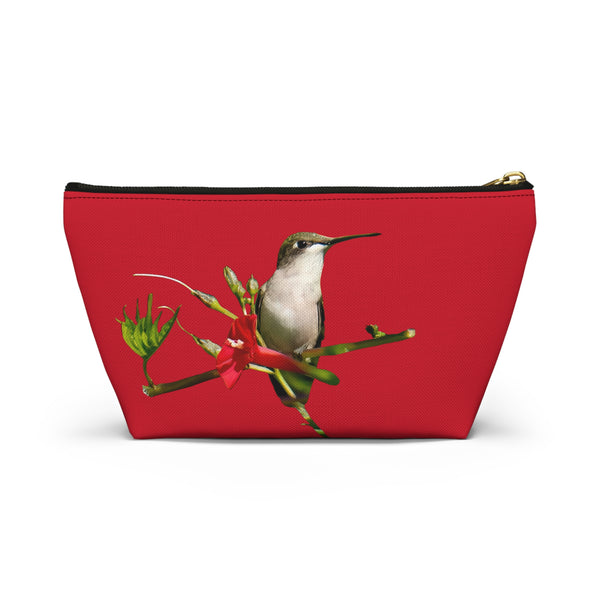 Hummingbird Red Bloom Red Accessory Pouch w T-bottom