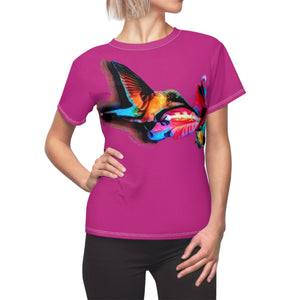 Women's Cut & Sew Hummingbird Landing Neat Pink Tee (AOP 1)