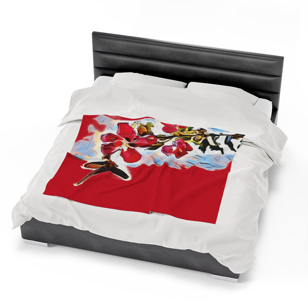 Hummingbird Red Rosa Red Velveteen Plush Blanket