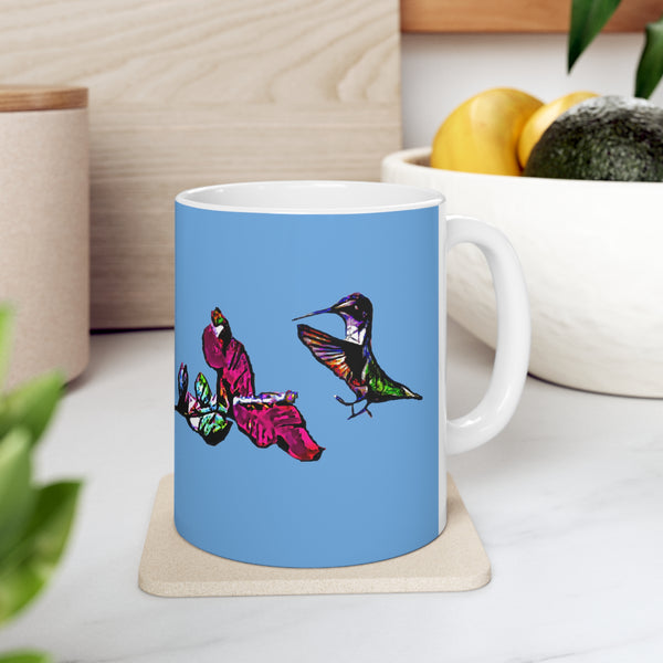 Hummingbird Bounce Light Blue Ceramic Mug 11oz