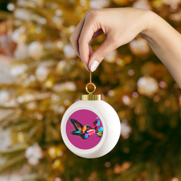 Hummingbird Landing Neat Pink Ball Ornament