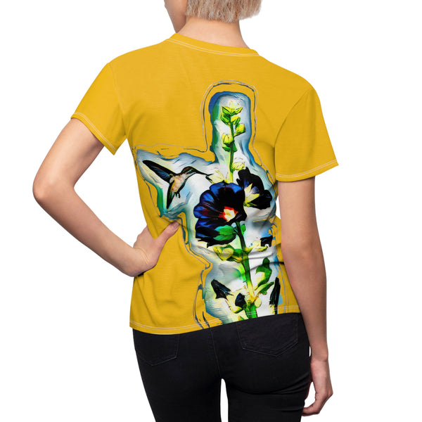 Women's Cut & Sew Hummingbird Standing Yellow Tee (AOP 2)