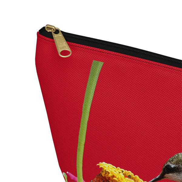 Hummingbird Zinnia Sip Red Accessory Pouch w T-bottom