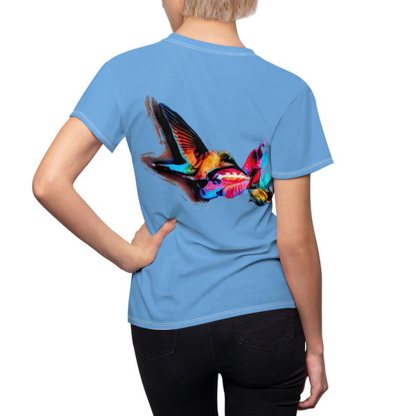 Women's Cut & Sew Hummingbird Landing Light Blue Tee (AOP 1)