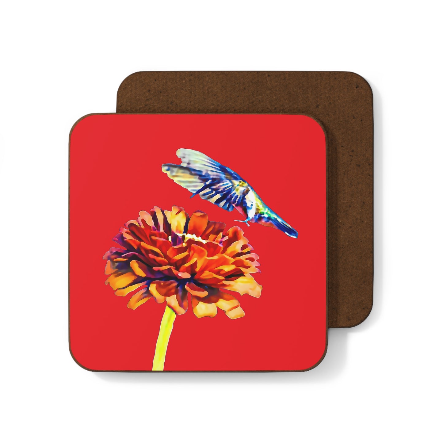 Hummingbird Wings Up Red Hardboard Back Coaster