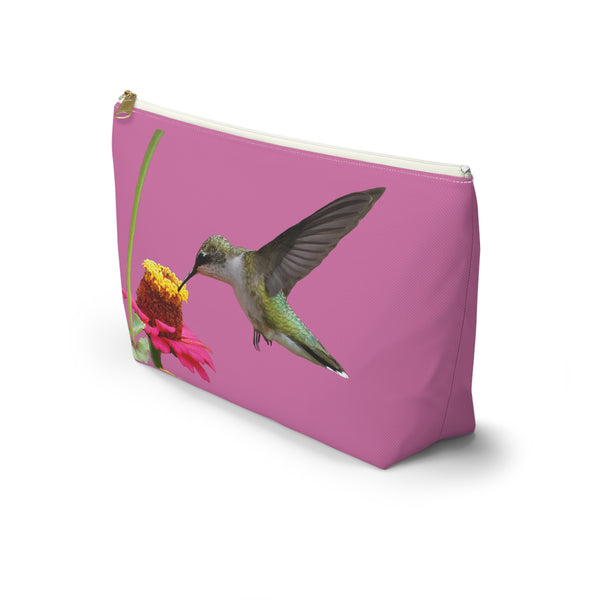 Hummingbird Zinnia Sip Neat Pink Accessory Pouch w T-bottom