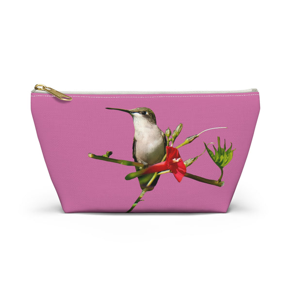 Hummingbird Red Bloom Neat Pink Accessory Pouch w T-bottom