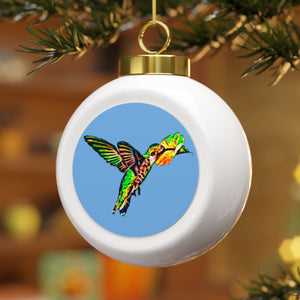 Hummingbird Emerald Sip Light Blue Ornament