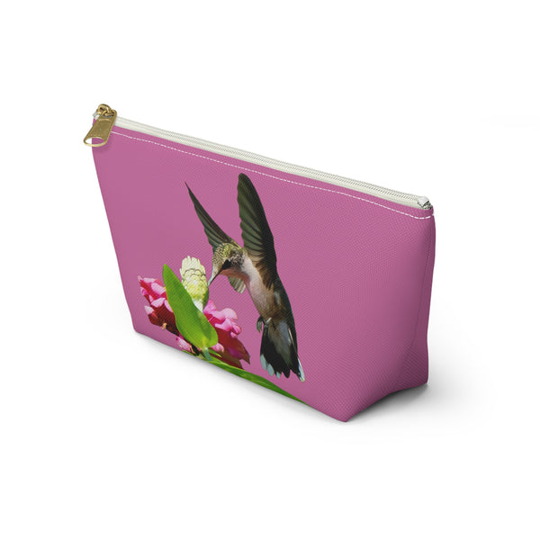 Hummingbird Wings Up Neat Pink Accessory Pouch w T-bottom