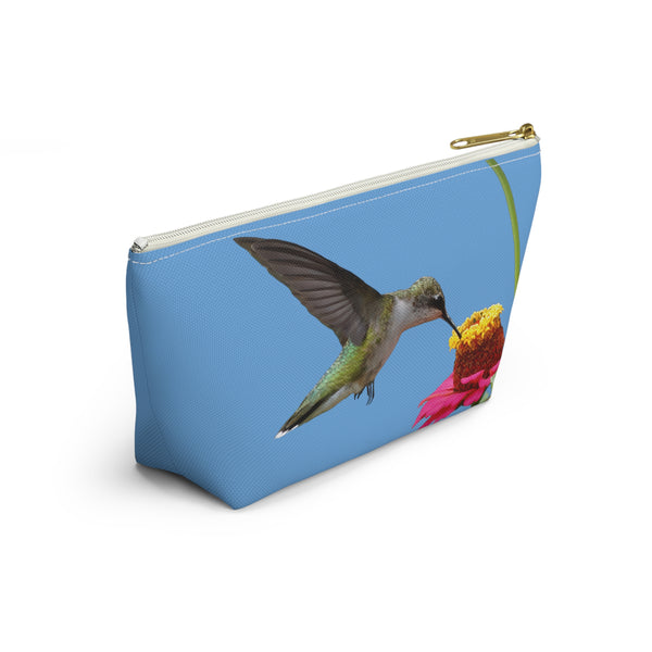 Hummingbird Zinnia Sip Light Blue Accessory Pouch w T-bottom