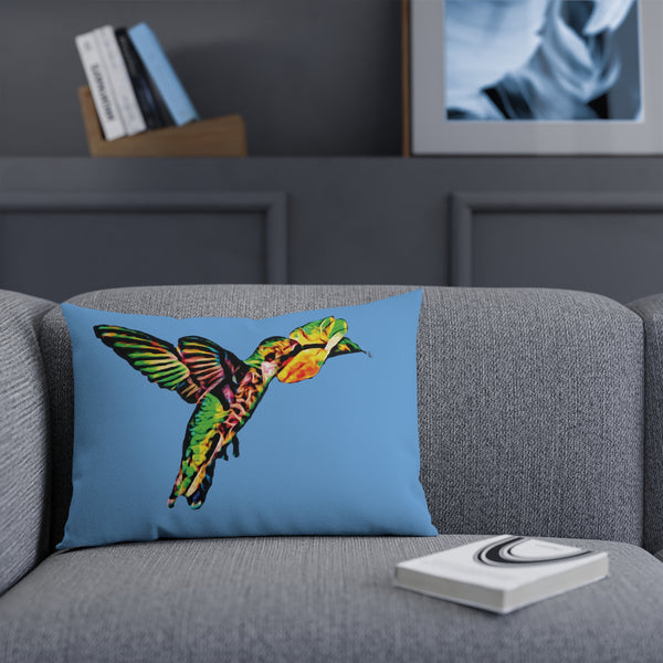 Hummingbird Emerald Sip Light Blue Cushion