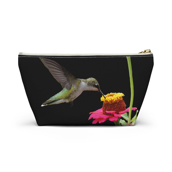 Hummingbird Zinnia Sip Black Accessory Pouch w T-bottom