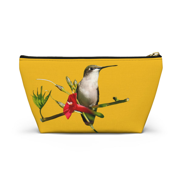 Hummingbird Red Bloom Yellow Accessory Pouch w T-bottom