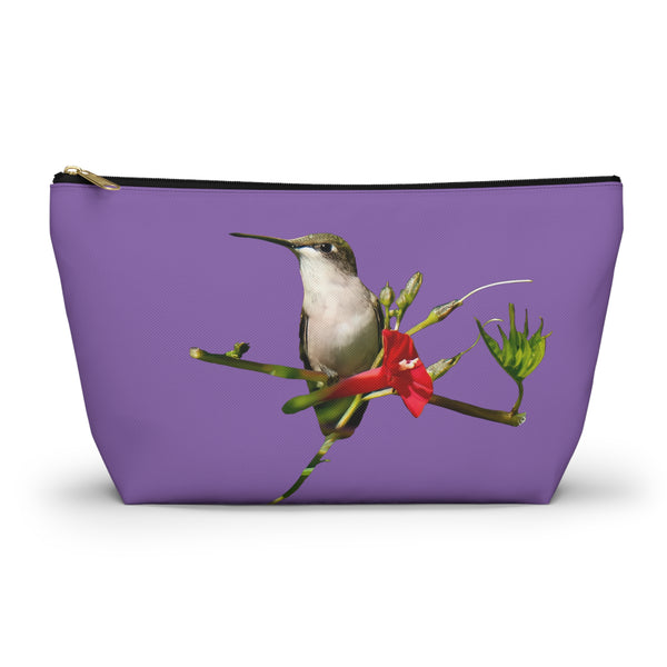 Hummingbird Red Bloom Day Purple Accessory Pouch w T-bottom