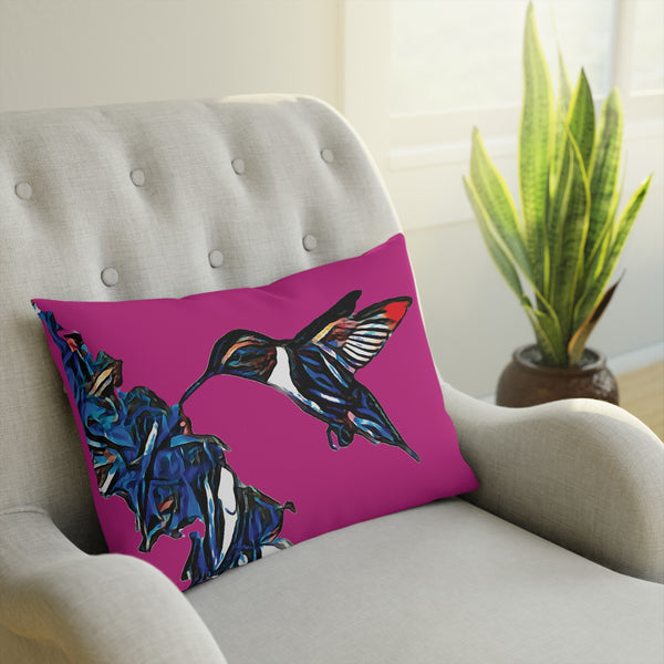 Hummingbird Blue Stick Neat Pink Cushion