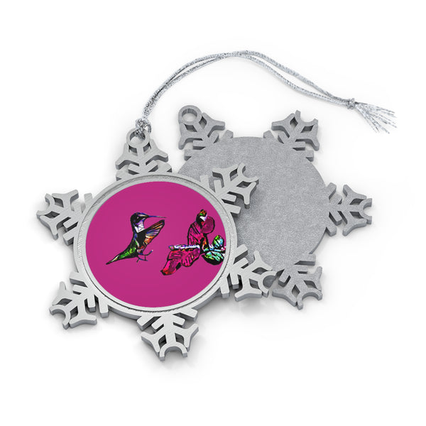 Hummingbird Bounce Pewter Neat Pink Snowflake Ornament