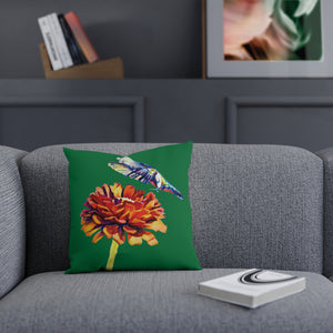 Hummingbird Wings Up Green Cushion