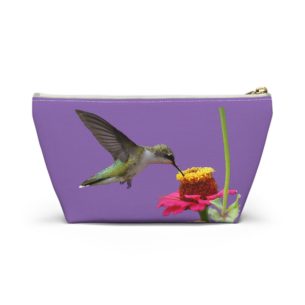 Hummingbird Zinnia Sip Day Purple Accessory Pouch w T-bottom