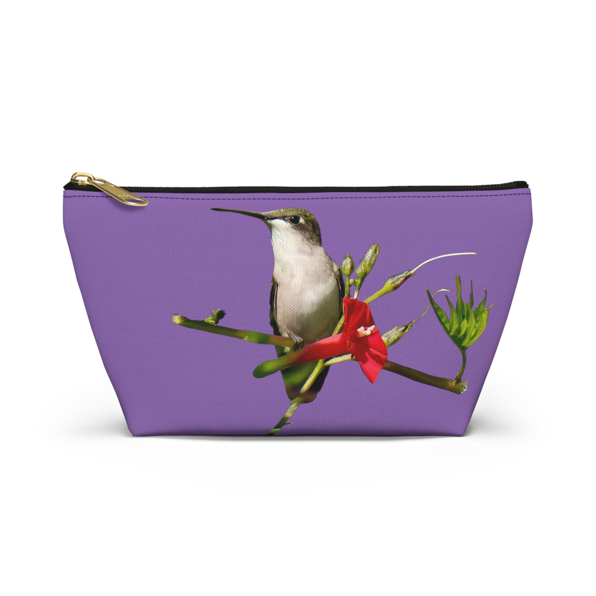 Hummingbird Red Bloom Day Purple Accessory Pouch w T-bottom