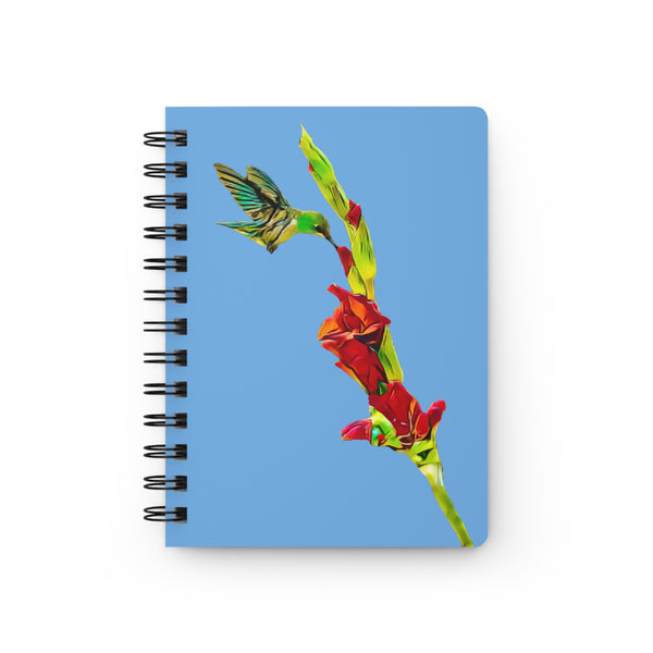 Hummingbird Gladiolus Standing Light Blue Spiral Bound Journal