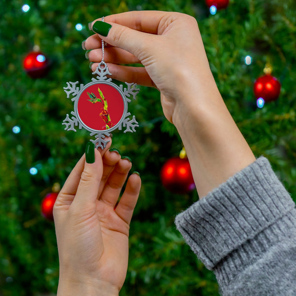 Hummingbird Gladiolus Pewter Red Snowflake Ornament